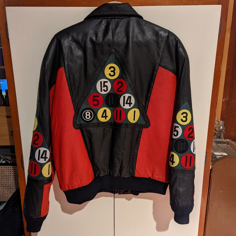 Vintage Phase 2 Leather Pool Ball Bomber Jacket